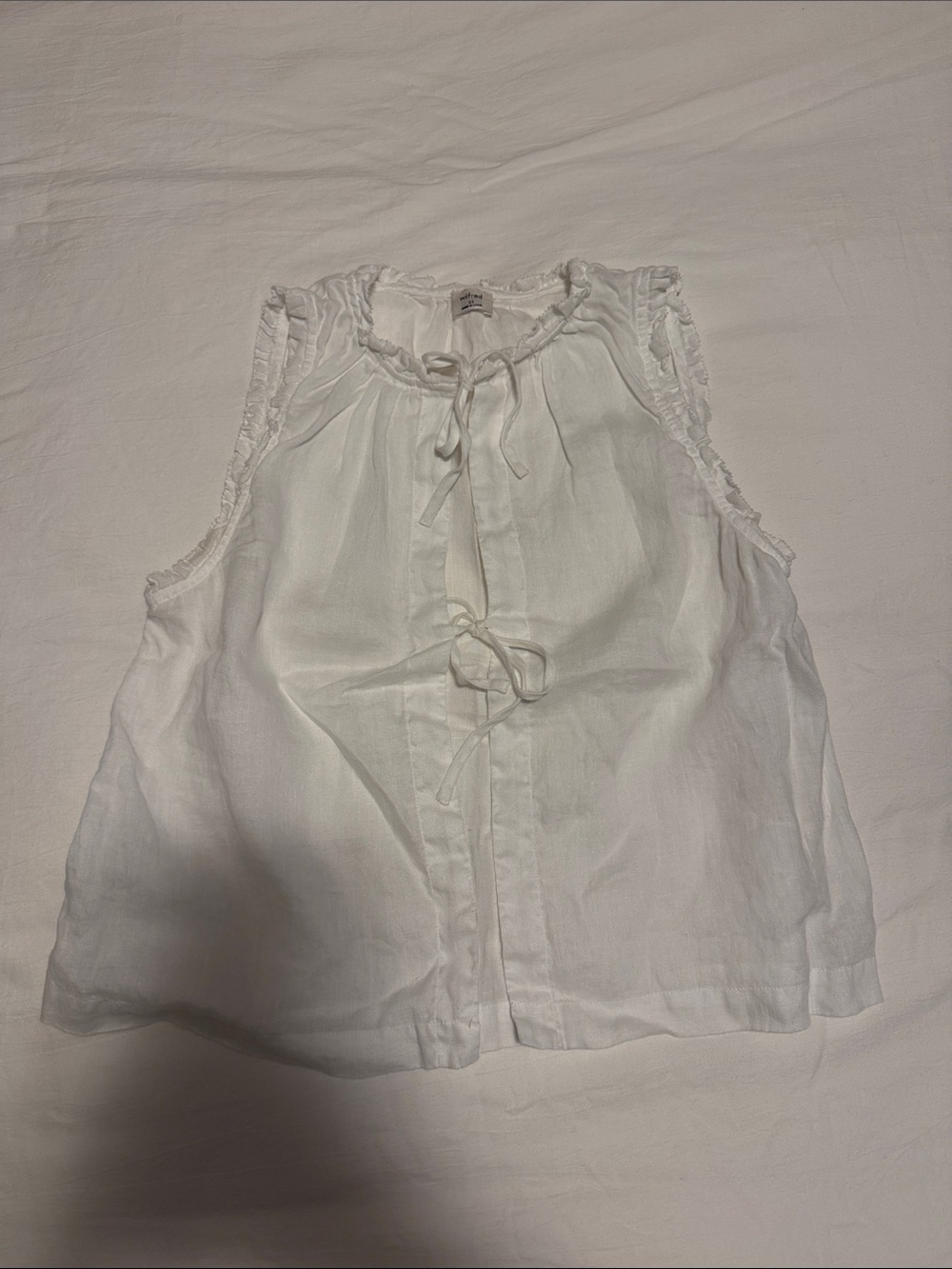 Aritzia White Sleeveless Tie-Front Ruffle Trim Camisole